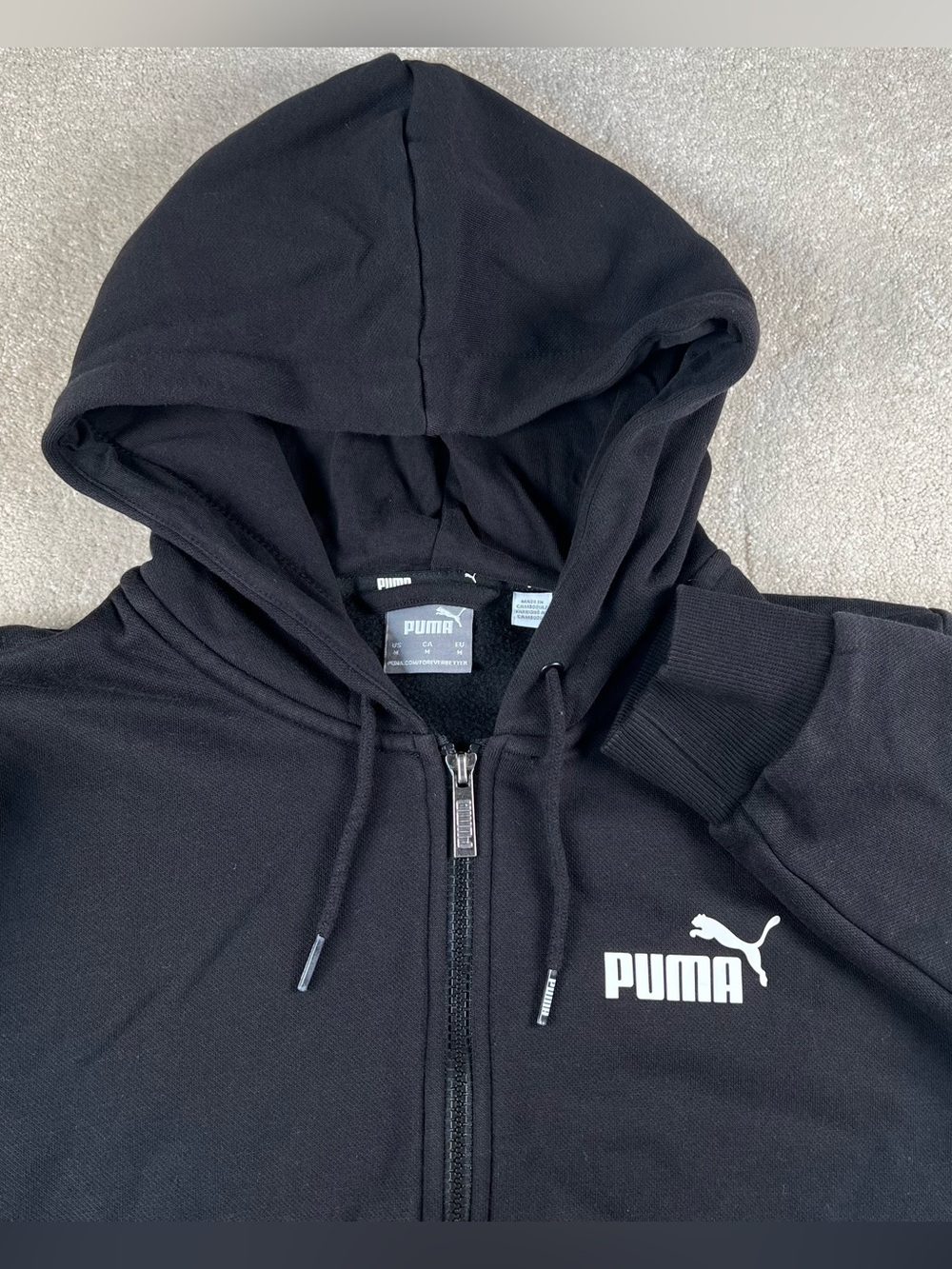 Puma Hoodie Sweatshirt Full Zip Black Casual Athleisure Lounge Men's medium
